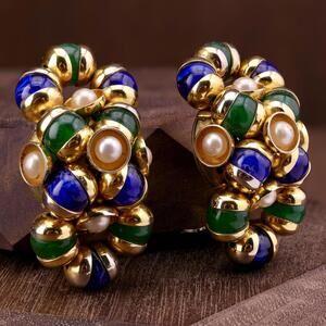 Vintage Francoise Montague Paris 1950’s Stone Pearl Clip Earrings